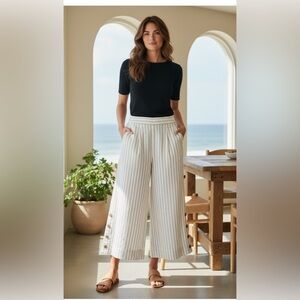 Women's Rachel Zoe White & Black Striped linen Pants Size‎ L